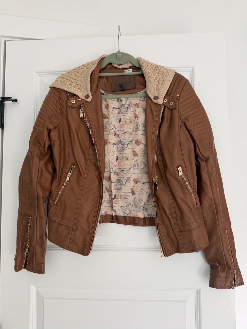 Ci Sono Faux Leather Hooded Moto Jacket - Brown